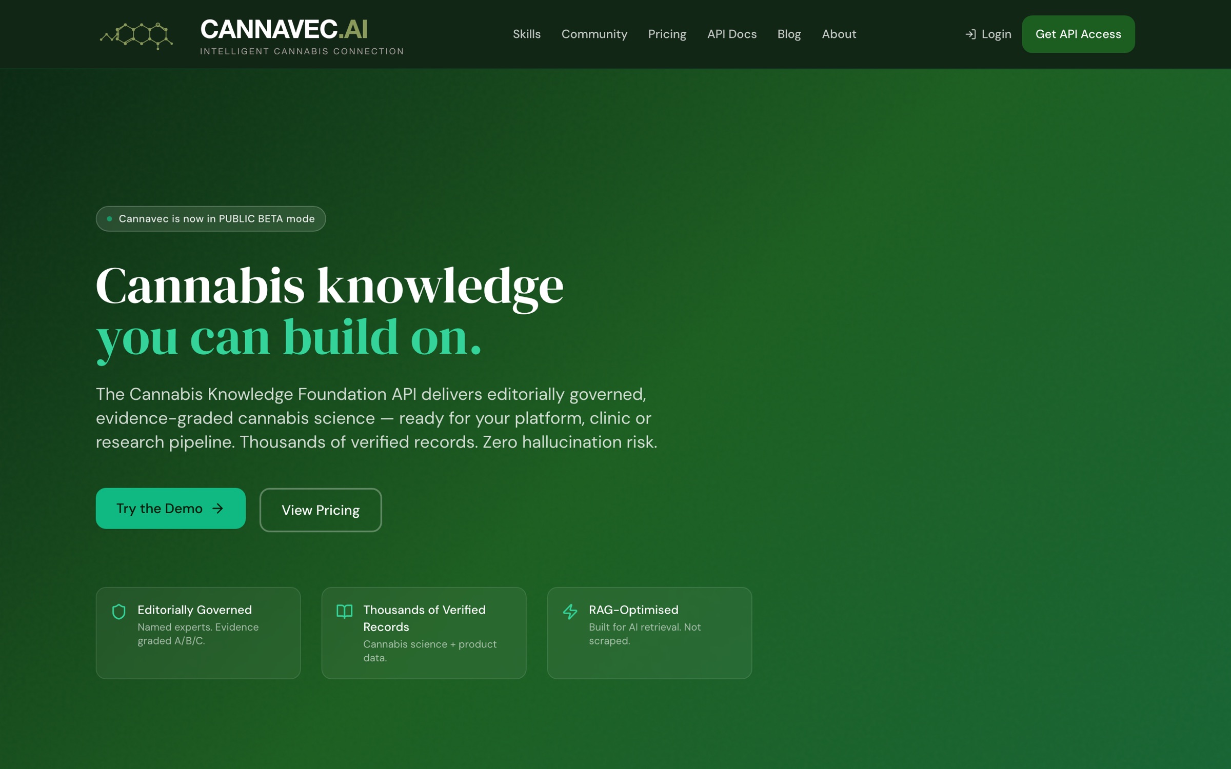 Cannavec cannabis knowledge API website